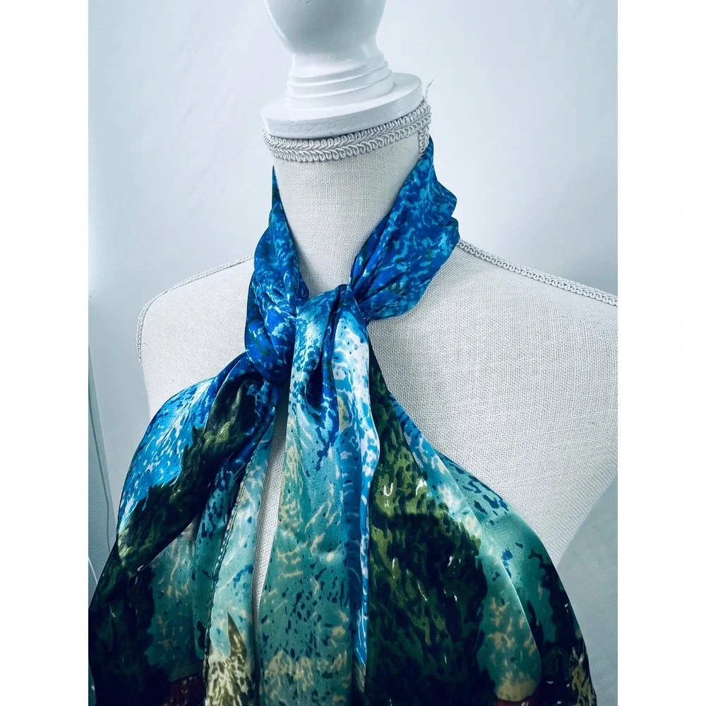 Robin Ruth Scarf  Multicolor Impressionist‎ Landscape Art to Wear Print Silky